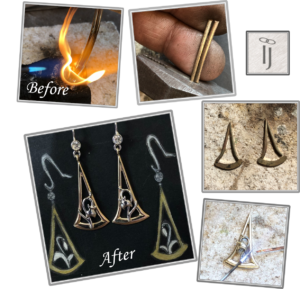 Gold ring made into drop earrings