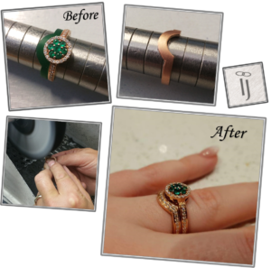 Wedding ring being made to match an emerald engagement ring