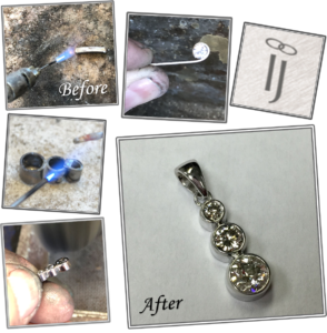 Four diamond brooch being made into a pendant