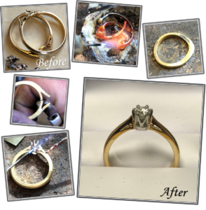 Before and after images of a ring being reborn into a solitaire